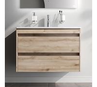 AM.PM Meuble de salle de bain à suspendre avec lavabo et WC d'invités, meuble de lavabo avec 2 tiroirs, chêne pointu (81/56 cm)