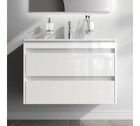 AM.PM Meuble de salle de bain à suspendre avec lavabo et WC d'invités, meuble sous-vasque avec 2 tiroirs, 55 cm de large, blanc brillant, HIT (pic, blanc, 81 cm)