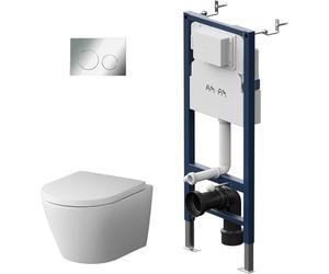AM.PM Pack WC suspendu Kit complet Élément mural avec plaque de déclenchement II90151 + WC suspendu flash FlashClean + abattant WC avec système d'abaissement automatique Soft-Close, AM.PM Prime Fit