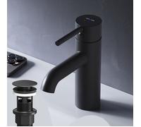 AM.PM Robinet lavabo, Robinet Salle de Bain,Robinet avec levier de vidange, laiton, Installation rapide, Noir, FPA82122 Spike