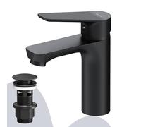 AM.PM - Robinet Salle Bain Hit FTA82122, Mitigeur Lavabo Noir avec Bonde à Clic, Robinet Lave-Main Anti-Rayures, Cartouche Céramique SoftMotion 30 mm, Facile à Nettoyer, Garantie 5 Ans