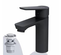 AM.PM - Robinet Salle Bain Hit, Mitigeur Lavabo Noir avec Bonde Clic-Clac, Robinet Lave-Main, Cartouche Céramique SoftMotion 35 mm, Résistant aux Rayures, Facile à Nettoyer, Garantie 5 Ans
