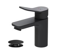 AM.PM - Robinet Salle Bain, Mitigeur Lavabo Noir Mat à Économie d’Eau avec Bonde Clic-Clac, Robinet Lave-Main Anti-Rayures, Facile à Nettoyer, Hauteur de Bec 79 mm