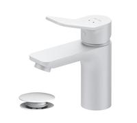 AM.PM - Robinet Salle Bain X-Joy FXA82133, Mitigeur Lavabo Blanc Mat à Bec Court 79 mm avec Bonde Clic, Robinet Lave-Main Monocommande Pop-Up
