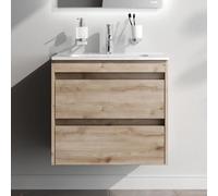 AM.PM Spike Meuble de salle de bain à suspendre avec lavabo et toilettes d'invités, meuble bas avec 2 tiroirs, couleur chêne, 61 cm