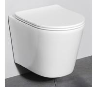 AM.PM Spike - WC suspendu mural sans bord avec siège de toilette SoftClose - WC mural suspendu sans rebord de chasse d'eau, WC suspendu sans rebord en céramique, WC pour invités, blanc