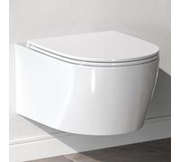 AM.PM WC suspendu mural sans rebord pour invités, WC suspendu en céramique avec couvercle de siège à fermeture amortie, siège WC avec système d'abaissement automatique CXB1700SC X-Joy S