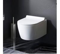 AM.PM WC suspendu mural sans rebord pour invités, WC suspendu en céramique avec couvercle de siège à fermeture amortie, siège WC avec système d'abaissement automatique CXB1700SC X-Joy S