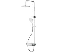 AM.PM X-Joy F0785A600 Système de douche avec mitigeur d'étagère et étagère en verre, kit de douche à effet pluie avec robinet, douchette à main 3 types de jet, barre de douche