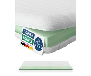 AM Qualitätsmatratzen - Surmatelas 120 x 190 cm Moelleux - Housse de surmatelas Amovible et Lavable - Surmatelas Mousse 120x190 6 cm - Topper Souple et Adaptable pour Un Bon Sommeil - 120/190 White