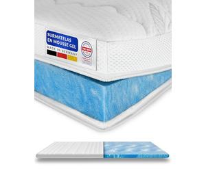 AM Qualitätsmatratzen - Surmatelas memoire de Forme 80x190 6cm - Mousse de Gel Adaptable et Respirante pour Un Sommeil reparateur - Housse de surmatelas Moelleux - Surmatelas 80 x 190 Haute de Gamme