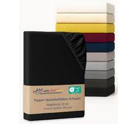 AM Qualitätsmatratzen Surmatelas Premium Drap-Housse 130x190cm (200 g/m²) Noir - Fabriqué en Allemagne - Certifié Oeko-TEX - Drap-Housse en Jersey