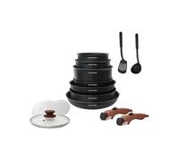 Arthur Martin AM1502 Batterie de cuisine 15 pièces - poignée amovible effet bois - tous feux dont induction