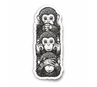 AMA SHOP Autocollant découpé trois singes ne vois pas - je ne vois pas - ne pas parler | Autocollants pour voiture | Sticker pour casque, moto, camping-car, autocollant en PVC avec bord blanc