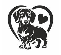 AMA SHOP Autocollant préréglé chien race teckel avec coeur couleur noir|Convient pour casque de voiture moto |Décal|