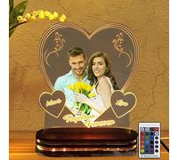 Amabery Lampe de chevet personnalisée en forme de cœur avec infini pour photo de couple, cadeau romantique pour femme, anniversaire, Saint-Valentin (cœur)