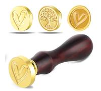 Amabro Cachet de cire en forme de cœur, sceaux de cire en laiton amovibles avec 1 cachet amovible en laiton et 2 poignée en bois pour enveloppes invitations cartes cadeau sceau de cire rétro