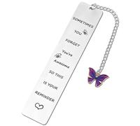 Amabro Marque-page inspirant en acier inoxydable, « Sometimes You Forget You're Awesome So This is Your Reminder » - Marque-page de motivation avec pendentif papillon - Coffret cadeau exquis (violet)