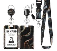 Amabro Porte-badge imprimé marbre, porte-badge d'identité en plastique, clip rétractable avec cordon détachable, protecteur de carte vertical, porte-clés, carte de nom, pochette d'identité pour homme