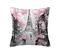 AMACAY Housse de coussin Motif Tour Eiffel Paris Street Rose 50,8 x 50,8 cm Doux et confortable sur la peau, pas de boulochage, pas de déformation.