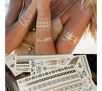 AMACOAM 6 feuilles 70 motifs métal feuille d'or chaud autocollant de tatouage argent imperméable longue vente étincelant temporaires