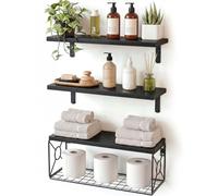 Amada Étagère Murale avec Panier pour Salle de Bain, Lot de 3, Noirc