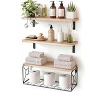 Amada Étagère Murale avec Panier pour Salle de Bain, Lot de 3, Rustique
