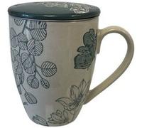 AMADEUS Mug avec infuseur Nature peinte à la main - Hauteur 11 cm - Diamètre 8.5 cm BEIGE ET VERT G
