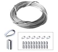 Amadget Câble métallique en Fil d'Acier Inoxydable 316 de qualité marine Kit de rambarde, corde métallique et kit de suspension pour rambarde, terrasse, bricolage Balustrade, bateau 1/16'' x 33 Feet