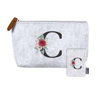AMAEKO Trousse de Toilette personnalisée, Trousse Initiale, Porte-Cartes avec Initiale, Sac de Toilette pour Femme, étui Cadeau, étui de Voyage personnalisé, Sac Organisateur Fait Main, Sac de (C)