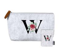 AMAEKO Trousse de Toilette personnalisée, Trousse Initiale, Porte-Cartes avec Initiale, Sac de Toilette pour Femme, étui Cadeau, étui de Voyage personnalisé, Sac Organisateur Fait Main, Sac de (W)