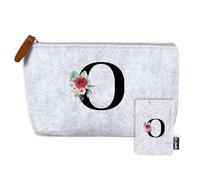 AMAEKO Trousse de Toilette personnalisée, Trousse Initiale, Porte-Cartes avec Initiale, Sac de Toilette pour Femme, étui Cadeau, étui de Voyage personnalisé, Sac Organisateur Fait Main, Sac de (O)