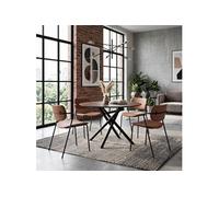 AltoBuy Table Ronde Design + 4 chaises PU Brique et métal Noir - AMAEL