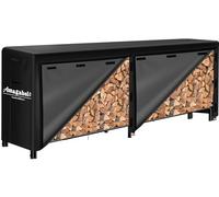 Amagabeli 244cmx35.6cmx122cm Range Bûches Extérieur Abri Bois de Chauffage avec Couverture Grande Capacité Porte-bûches de Cheminée avec étanche 600D Oxford Couvercle de Support Bûches Noir
