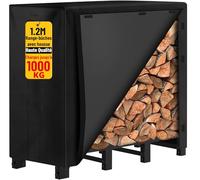Amagabeli Bûcher à Bois Extérieur avec Housse, 122x36x107 cm, Acier Renforcé, Bâche Imperméable 600D, pour Cheminée, Jardin, Terrasse, Noir