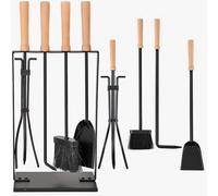 Amagabeli Ensemble serviteur de cheminée 5 pièces accessoire 55cm Outils cheminee Outil cheminée Serviteur poele a bois Pelle Balai Pince Support Tisonnier Argent