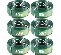 Amagabeli Fil Acier Plastifie Ø0.95mm x 50m x 6pcs Fil d'attache Rouleau de Fil Métallique Enduit de PVC Fil de Fer avec Gaine en Plastique Vert pour Les Plantes
