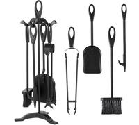 Amagabeli Garden Home Ensemble Serviteur Cheminée Noir 5 pièces Accessoire cheminee 64cm outils à feu cheminée accessoire cheminee a bois pince Support Noir