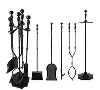 Amagabeli Garden Home Ensemble serviteur de cheminée 5 pièces accessoire Outils cheminee Outil cheminée Serviteur poele a bois Pelle Balai Pince Support Tisonnier Noir