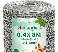 Amagabeli Grillage a Poule en Acier Galvanise 0.4x8m Maille 25mm Hexagonal Triple Torsion Cloture Resistant Poulailler Jardin Grillage pour Elevage Volaille, Clôtures Resistant aux Intemperie