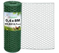 Amagabeli Grillage a Poule en PVC Gaine Vert 0.4x8m Maille 12.7mm Hexagonal Triple Torsion Clôture Résistant Poulailler Jardin Grillage pour Élevage Volaille, Clôtures résistant aux Intempérie Vert