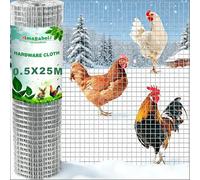 Amagabeli Grillage à Poule Galvanisé 0,5m x 25m - Maille Carrée 12,7mm - Clôture Rigide pour Volière & Jardin - Résistant aux Rongeurs - Installation Facile