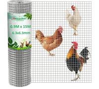Amagabeli 0.9Mx15M Grillage à Poule 6.3mm 0.61mm Galvanisé Maille Carree Cloture Poulailler Voliere Poulailler Jardin Grillage Soudé Triple Torsion Élevage Volaille Filet