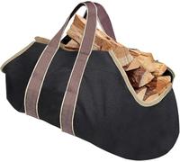 Amagabeli Sac à Bois Grand Modèle (99x46 cm), Sac de Transport pour Buches, Toile Cirée Imperméable et Résistante, Panier de Rangement Extérieur pour Cheminée, Jardin, Camping - Noir