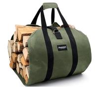 Amagabeli Sac de transport de cheminée en toile cirée robuste avec poignées et sangle de sécurité pour le camping et l'intérieur, support en bois de bouleau, vert foncé