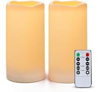 AMAGIC Lot de 2 bougies piliers étanches sans flamme à piles avec télécommande et minuteurs, ivoire, en plastique, ne fondent pas, 7,6 x 15,2 cm