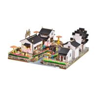 Amagogo Architecture Assembly Pro Maquette Ville Miniature Maison Diorama Pont Arqué Bois Artisanat Détail Fin Scène Chinoise Jiangnan avec Personnages, 江南小镇2号BM382