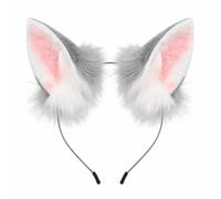 Amagogo avec Oreilles Chat fait Main, Gris Et Blanc | Serre-Tête Oreilles Chat, Peluche, pour Soirées Déguisées, Festivals, Séances Photo, Cosplayeurs