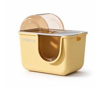 Amagogo Bac à Litière Fermé Chat Maison de Toilette Boîte à Litière Coffre à Litière Contrôle des Odeurs avec Capot Courbé Entrée Frontale et Supérieure, Jaune Crème
