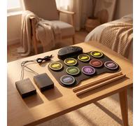 Amagogo Batterie Électronique d'Entraînement Compacte Tapis de Batterie Système de Pratique Multipads Haut-parleur Intégré Silicone Souple avec Pédales et, Version Anglaise